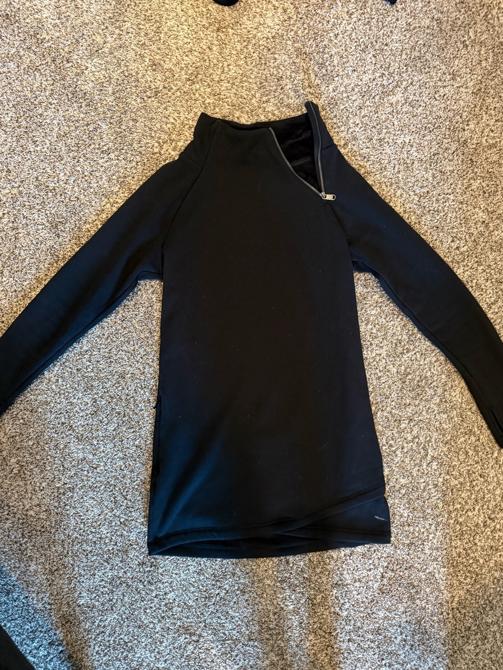 Black Long-Sleeve Zip Mock Neck Top
